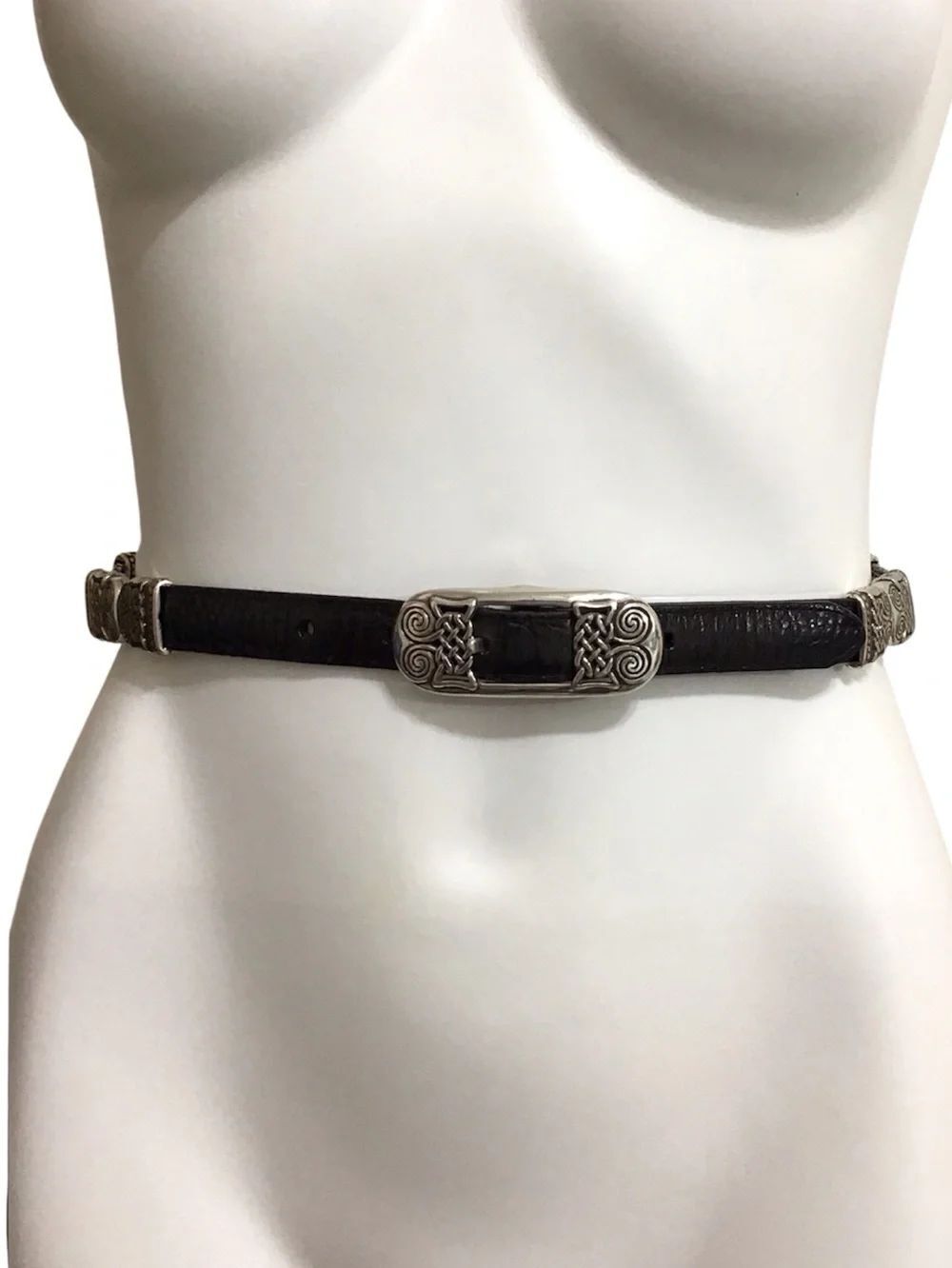 Brighton Black Leather Belt with Decorative Silver Buckle Size Small Vintage